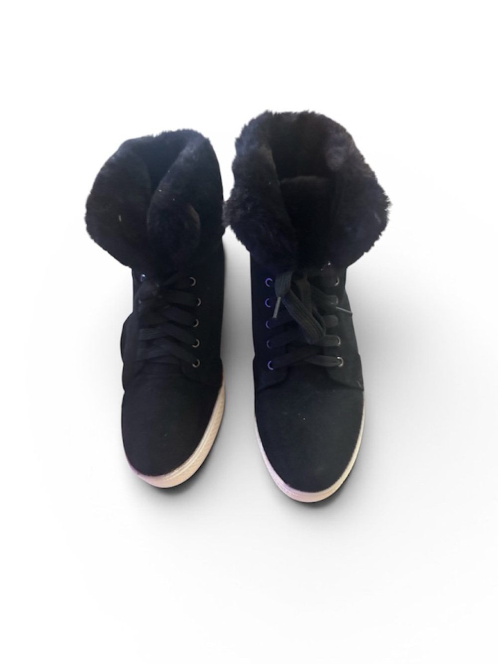 Rouge! Black Lace-Up Faux Fur Ankle Boots